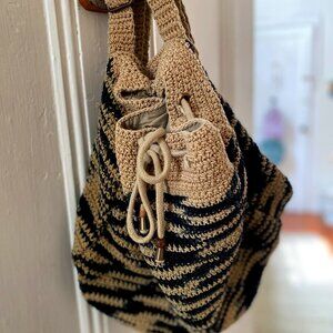 Free People Montana Crochet Backpack in tan/black